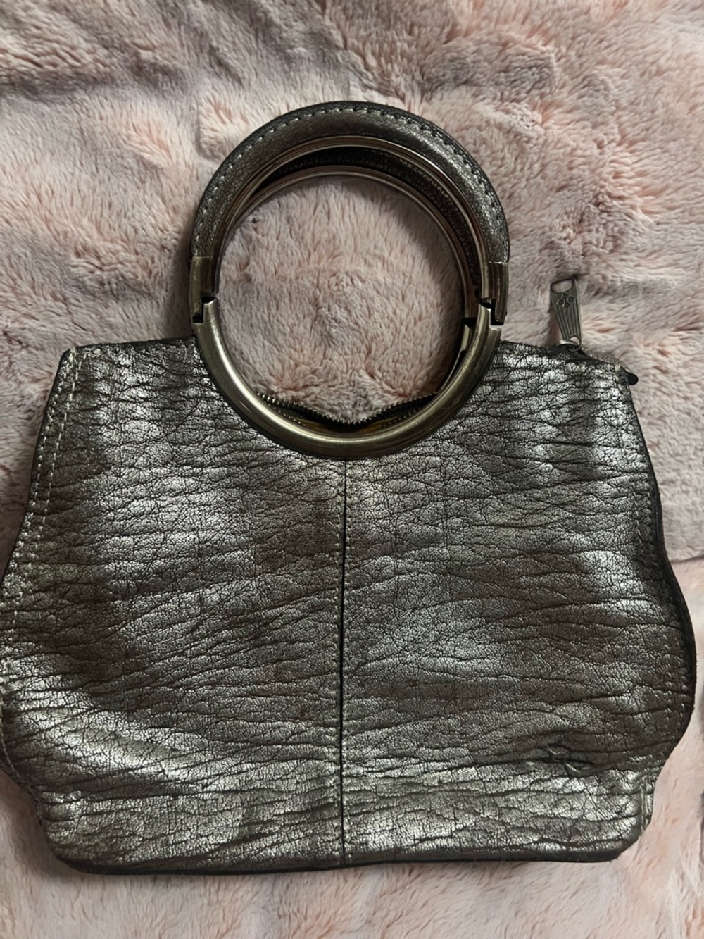 Patricia Nash Aria Leather Metallic Silver Ring-Handle Women's Handbag